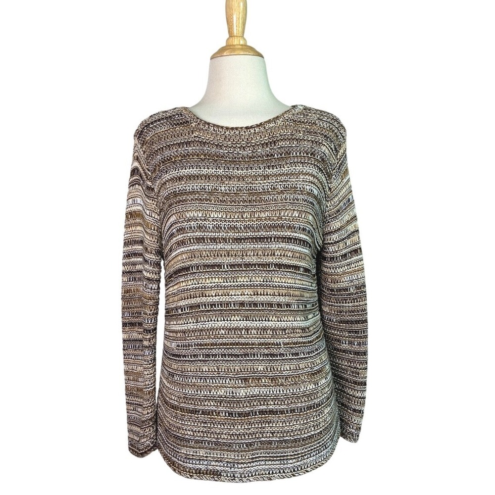TALBOTS Small Brown 100% Cotton‎ Loose Knit Pullover Boat Neck Sweater Quiet Lux